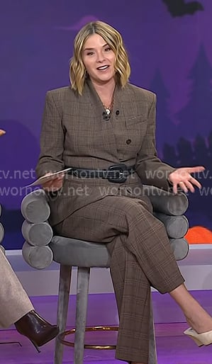 Jenna’s brown plaid stand collar jacket and pants on Today Jenna’s brown plaid stand collar jacket and pants on Today