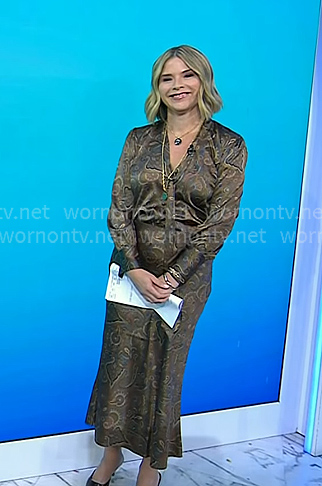 Jenna's brown print tie neck blouse and skirt on Today