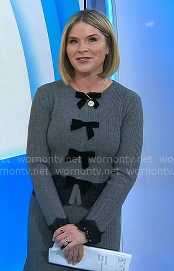 Jenna’s grey bow detail cardigan and lace trim skirt on Today Jenna’s grey bow detail cardigan and lace trim skirt on Today