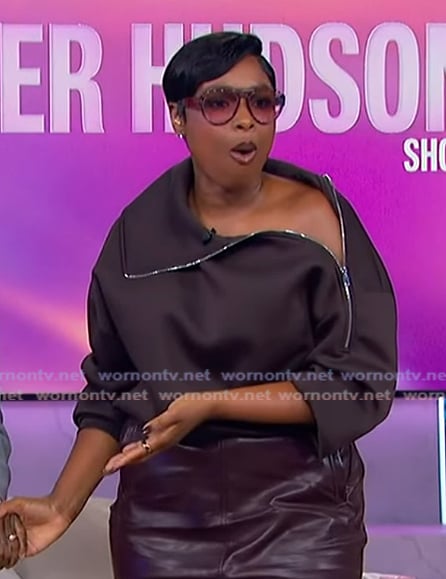 Jennifer’s brown zip detail sweatshirt on The Jennifer Hudson Show