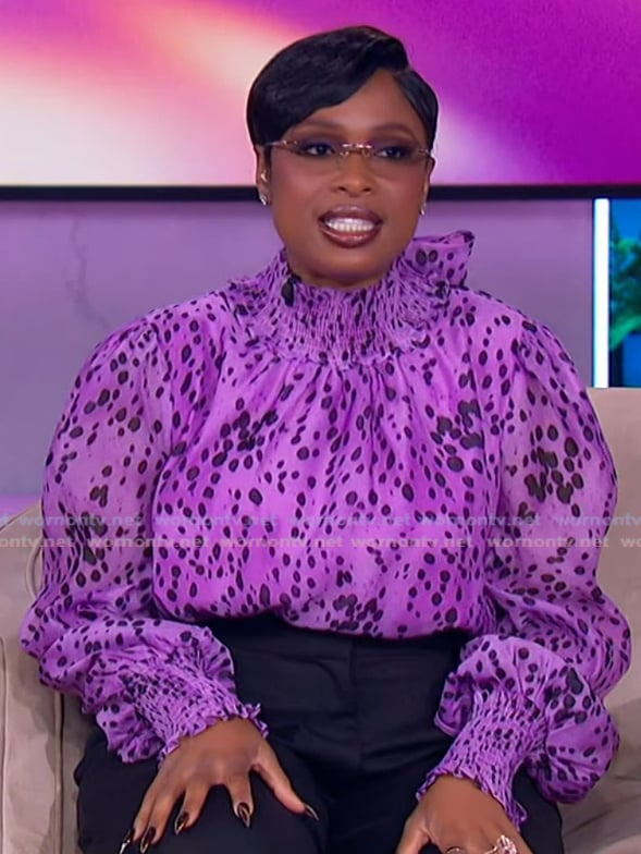 Jennifer’s purple spotted tie neck blouse on The Jennifer Hudson Show Jennifer’s purple spotted tie neck blouse on The Jennifer Hudson Show