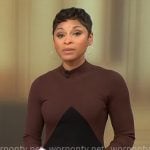 Jericka Duncan's brown and black rib knit dress on CBS Mornings Jericka Duncan's brown and black rib knit dress on CBS Mornings
