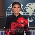 Jericka's black rose print shirt on CBS Evening News