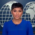Jericka's blue embroidered waist dress on CBS Evening News