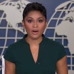 Jericka’s green v-neck cap sleeve dress on CBS Evening News