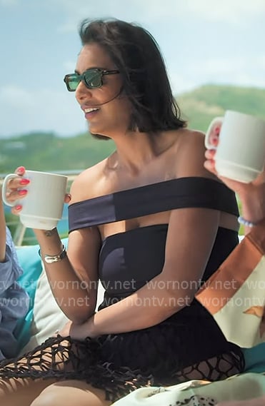 Jessel's black off-shoulder cutout swimsuit on The Real Housewives of New York City