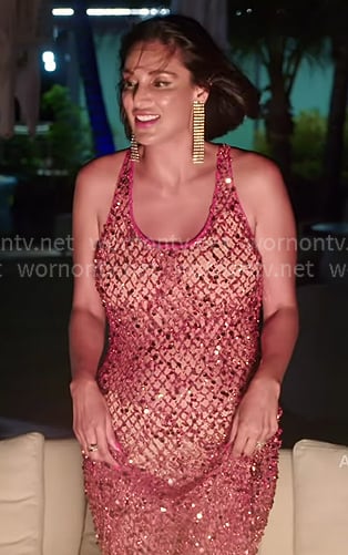 Jessel's red sequin open knit dress on The Real Housewives of New York City