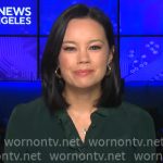 Jo Ling Kent’s green ruffle trim top on CBS Mornings Jo Ling Kent’s green ruffle trim top on CBS Mornings