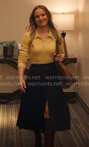 Joanne’s yellow polo sweater and pleated skirt on Nobody Wants This Joanne’s yellow polo sweater and pleated skirt on Nobody Wants This