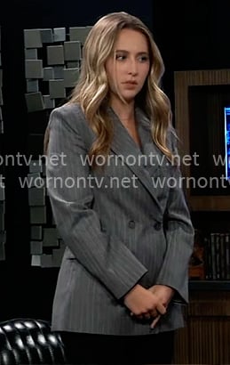 Josslyn’s grey pinstripe blazer on General Hospital Josslyn’s grey pinstripe blazer on General Hospital