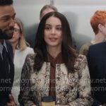 Jules’ beige tapestry jacket on Greys Anatomy Jules’ beige tapestry jacket on Greys Anatomy