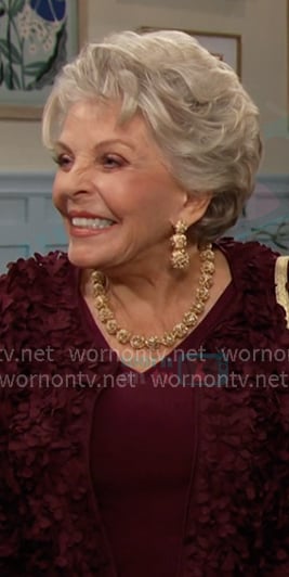Julie’s burgundy floral textured jacket on Days of our Lives