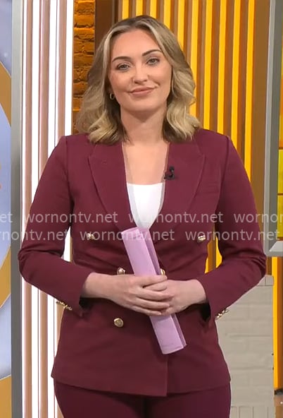 Kelly O’Grady’s burgundy suit on CBS Mornings Kelly O’Grady’s burgundy suit on CBS Mornings