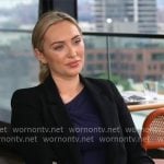 Kelly O'Grady's navy asymmetric top and black blazer on CBS Mornings Kelly O'Grady's navy asymmetric top and black blazer on CBS Mornings