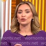Kelly O’Grady’s purple ruched dress on CBS Mornings Kelly O’Grady’s purple ruched dress on CBS Mornings