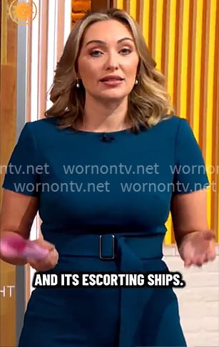 Kelly O'Grady's teal short sleeve dress on CBS Mornings