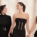 Kendal’s black sheer stripe opening scene dress on The Kardashians
