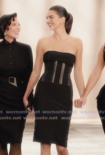 Kendal's black sheer stripe opening scene dress on The Kardashians
