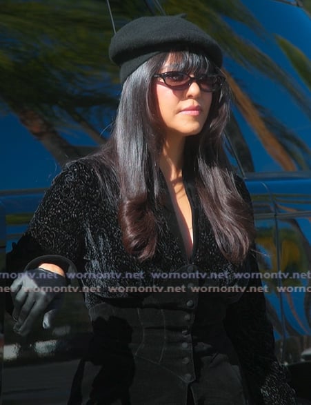 Kourtney’s black velvet corset top on The Kardashians Kourtney’s black velvet corset top on The Kardashians