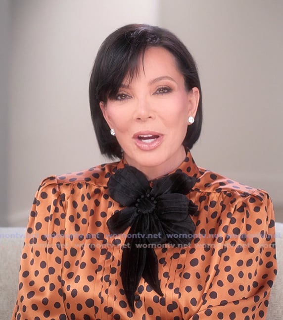 Kris’s orange polka dot confessional top on The Kardashians
