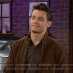 Kyle’s brown printed polo sweater and suede jacket on The Young and the Restless Kyle’s brown printed polo sweater and suede jacket on The Young and the Restless
