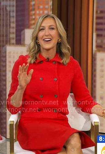 Lara’s red double breasted knit jacket on Good Morning America Lara’s red double breasted knit jacket on Good Morning America
