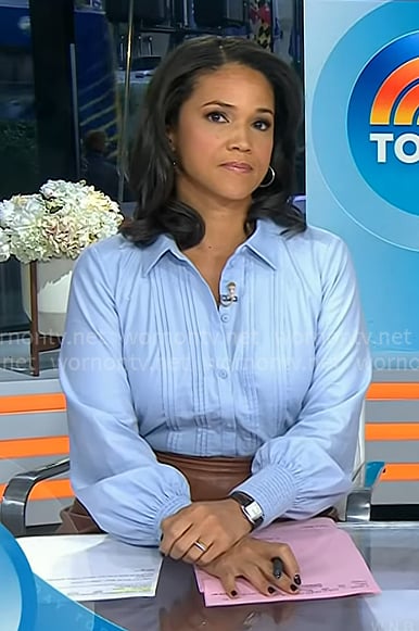 Laura’s blue pintuck blouse on Today Laura’s blue pintuck blouse on Today