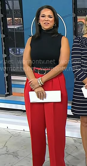 Laura's red pleated pants on Today