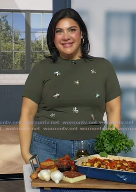 Leah Victoria’s green embellished top on Good Morning America Leah Victoria’s green embellished top on Good Morning America