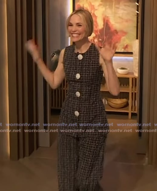 Leslie Bibb’s tweed vest and pants on The Drew Barrymore Show