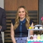 Lexie Sachs’s navy denim trim top and floral skirt on Good Morning America Lexie Sachs’s navy denim trim top and floral skirt on Good Morning America