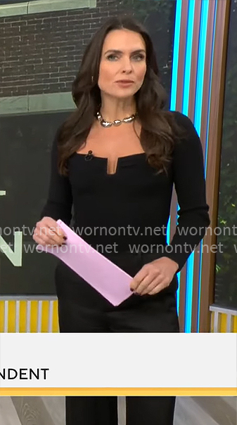 Lilia Luciano’s black square neckline top on CBS Mornings