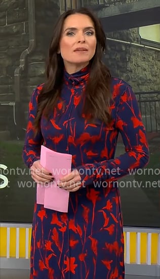 Lilia Luciano's blue and red printed maxi dress on CBS Mornings