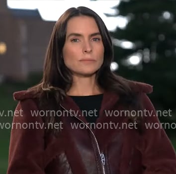 Lilia Luciano’s burgundy leather and fur jacket on CBS Mornings Lilia Luciano’s burgundy leather and fur jacket on CBS Mornings