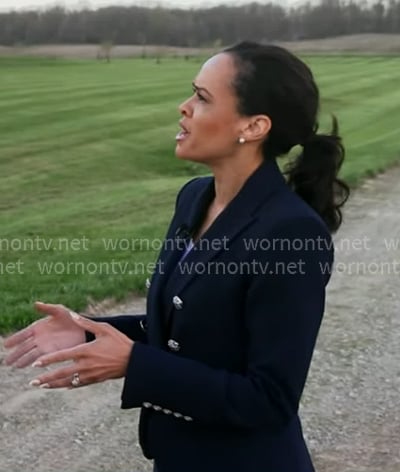 Linsey's navy blazer with silver buttons on Good Morning America
