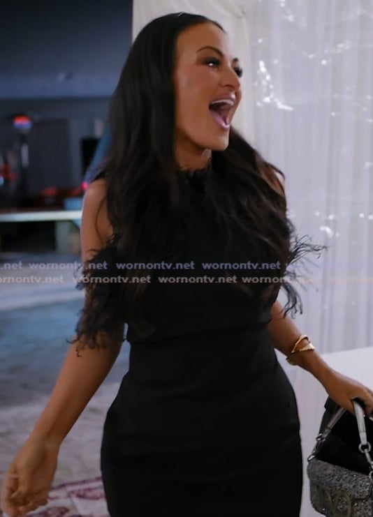 Lisa's black feather trim dress on The Real Housewives Ultimate Girls Trip