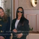 Lisa’s black tuxedo jacket and printed pants on The Real Housewives of Salt Lake City Lisa’s black tuxedo jacket and printed pants on The Real Housewives of Salt Lake City