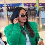 Lisa’s green padded shoulder bomber jacket on The Real Housewives of Salt Lake City Lisa’s green padded shoulder bomber jacket on The Real Housewives of Salt Lake City