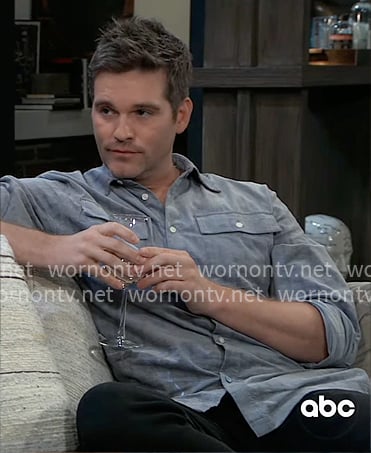 Lucas’s blue shirt with pockets on General Hospital
