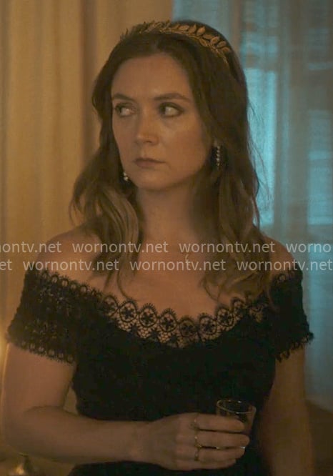 Mallory's black lace off-shoulder dress on American Horror Story