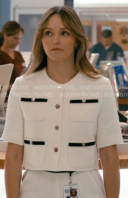 Mallory's white short sleeve jacket on Chicago Med