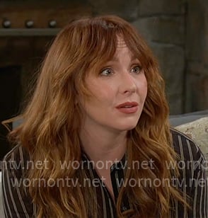 Mariah’s black striped button down shirt on The Young and the Restless Mariah’s black striped button down shirt on The Young and the Restless