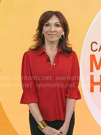 Marilu Henner’s red ruffle elbow sleeve top on Today