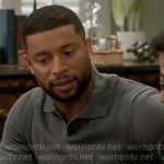 Martin's grey rib knit polo sweater on Beyond the Gates