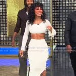 Meagan Good’s white knit embellished two piece set on Tamron Hall Show