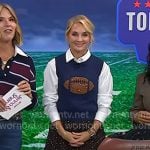 Meaghan Murphy’s navy football knit vest and brown polka dot skirt on Today Meaghan Murphy’s navy football knit vest and brown polka dot skirt on Today