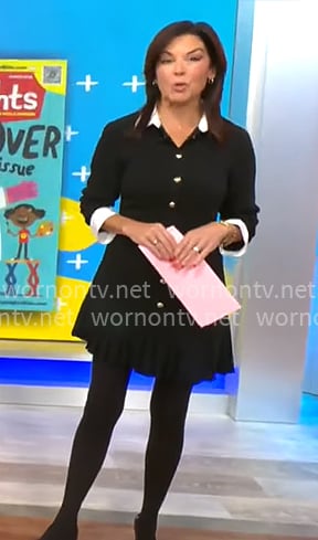 Meg Oliver's black button front dress on CBS Mornings