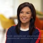 Meg Oliver’s navy dress with red stripe on CBS Mornings