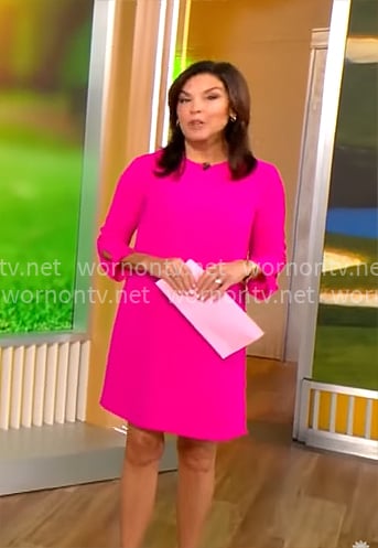 Meg Oliver's pink tie sleeve dress on CBS Mornings