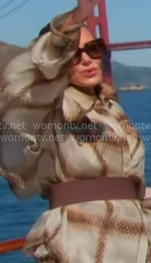 Meredith's beige plaid shirt and ruffle mini skirt on The Real Housewives of Salt Lake City